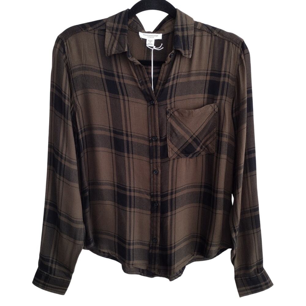 BeachLunchLounge | Lili Dark Plaid Rayon Long Sleeve Button-Up Shirt Women's XS